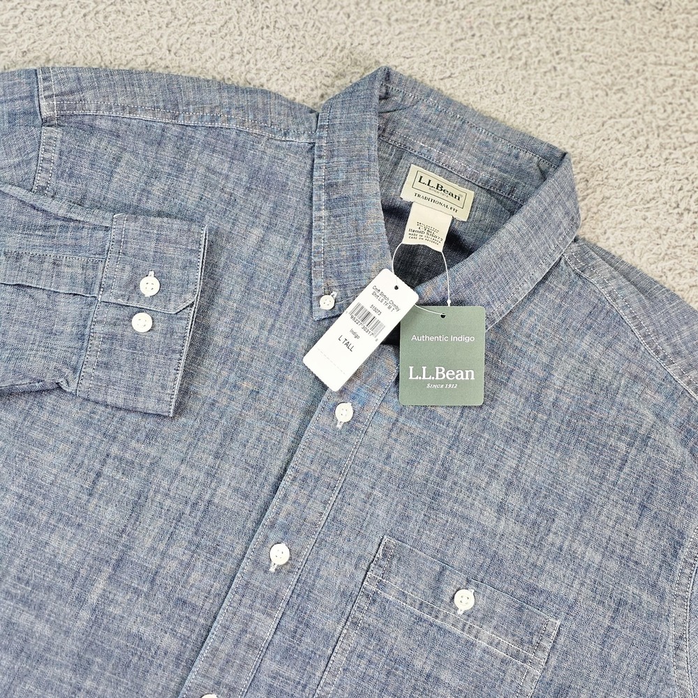 L.L.Bean Shirt Mens LT Blue Chambray Long Sleeve Button Down Stretch Tall Indigo